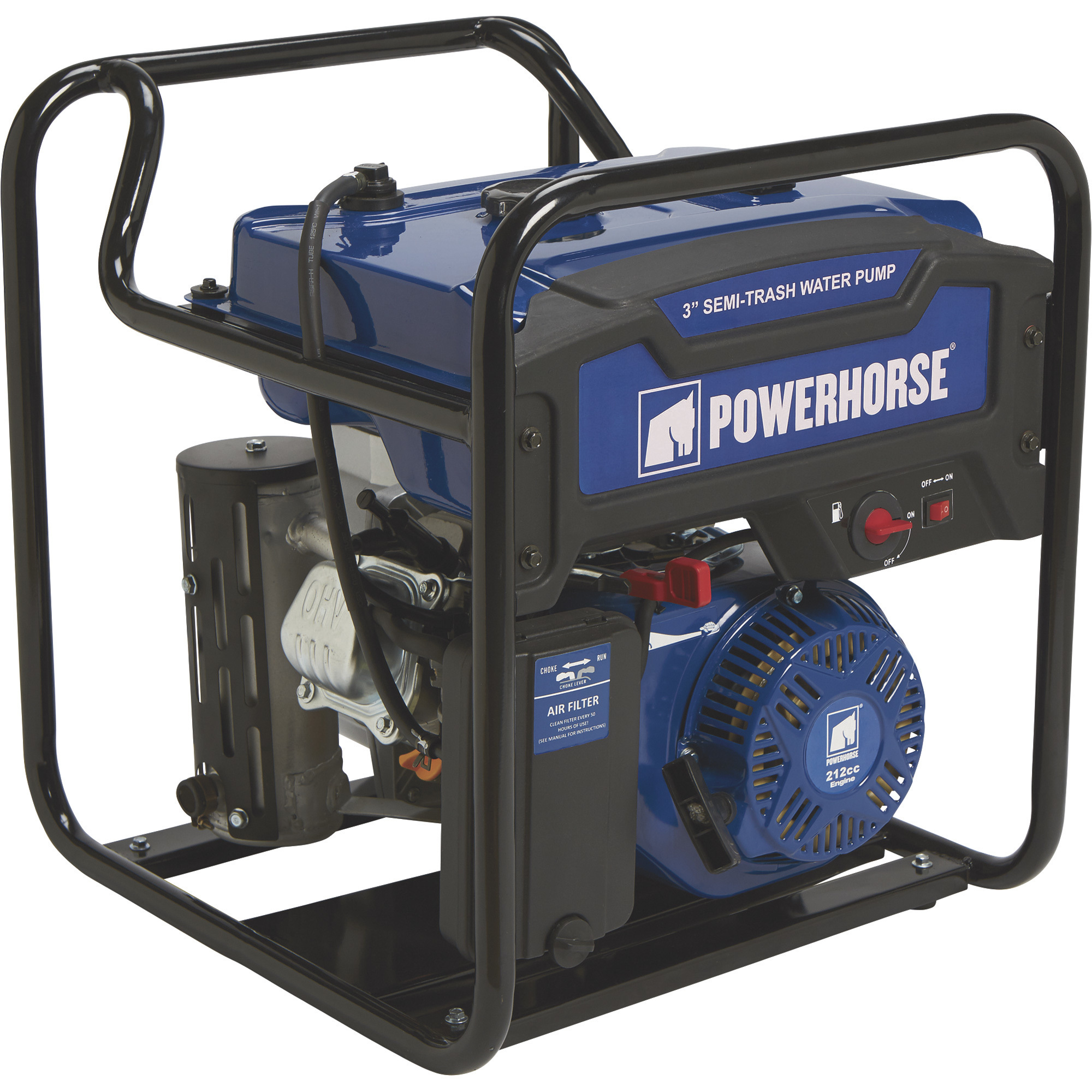 Powerhorse Extended Run Semi-Trash Water Pump, 3in. Ports, 14,160 GPH, 5/8in. Solids Capacity, 212cc OHV Engine, Model# DS30